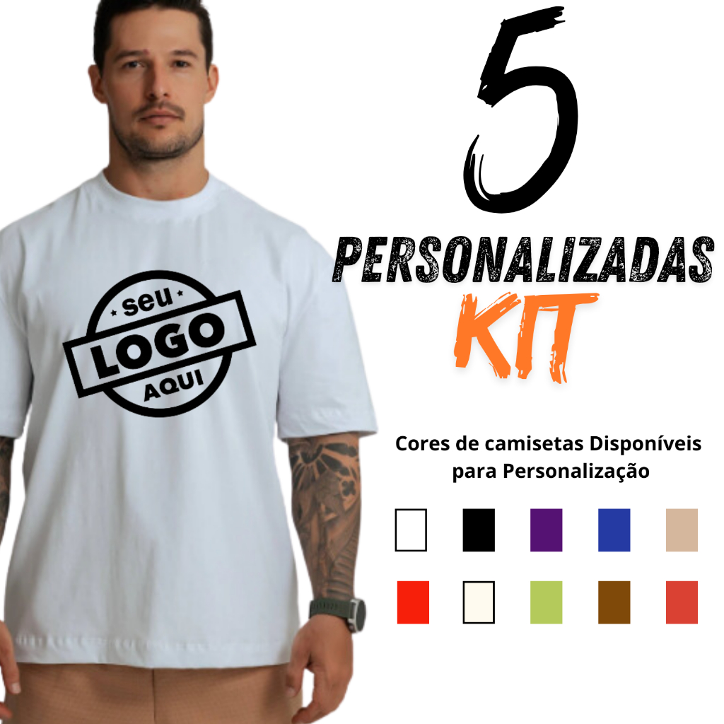 Kit 5 Camisetas Personalizadas Sua Estampa 100% algodão