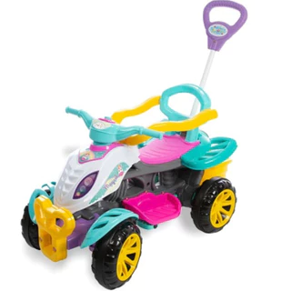 Carrinho de Passeio Quadriciclo Infantil Maral Com Anel de Proteção Buzina Empurrador Motoquinha Menina