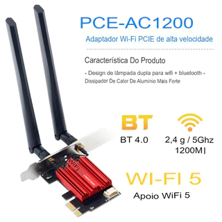 Placa de rede adaptador sem fio PCI-E Wi-Fi 5 AC1200 2.4G 5GHz 802.11AC Bluetooth 4.0 desktop laptop Windows 7 8 10 11