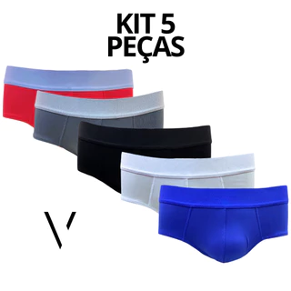 Kit 5 Cuecas Slip Lisa Microfibra Conforto Masculino Adulto