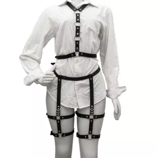 Kit Harness Coxa Cintura Duas Tiras Peito Choker Gótico Promoção