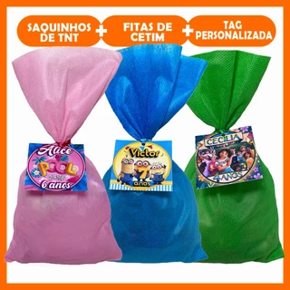 Kit 10|20|30 Saquinho de Surpresa TNT + TAG PERSONALIZADA 13x25 Sacolinha de TNT para Lembrancinha