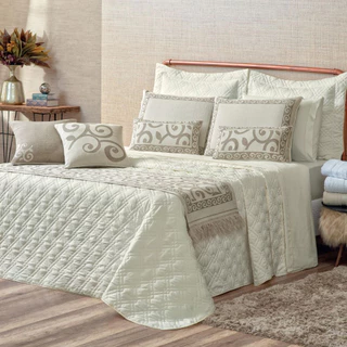 Kit Colcha Cobre Leito Casal King Completo Turin 180 Fios 14 peças Exclusivo Premium