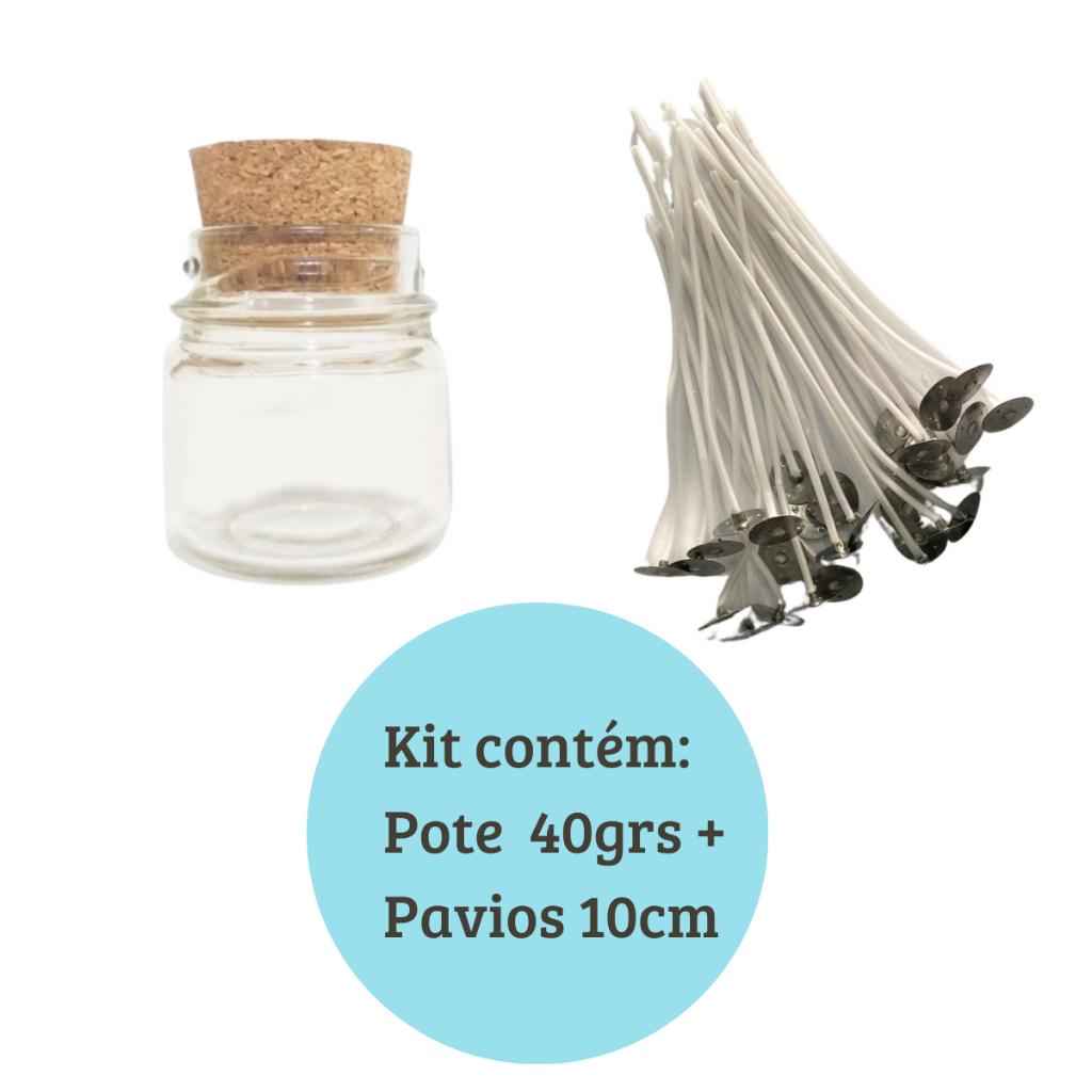 20 Potes P/ Velas Aromáticas com Tampa de Rolha Premium + 20 Pavios Prontos Com lhós