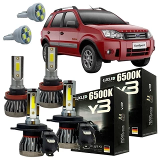 Kit Lâmpada Super Led Ford EcoSport 2003 A 2012 Farol Alto Baixo Milha 22000 Lm + Pingo T10