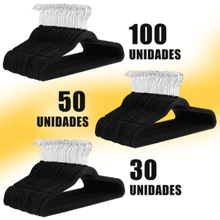 Kit Cabides Veludo De Roupa Cinza/Preto Antideslizante Slim Adulto