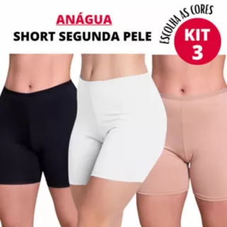 3 Anagua Short Segunda Pele Usar Baixo Vestido Saia Não Marca Esconde Calcinha Short Feminino