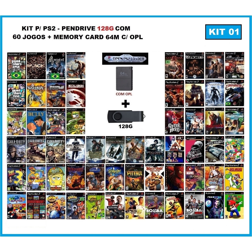 KIT OPL - Pen drive com jogos ps2 + Memory card com OPL - Leia a descrição