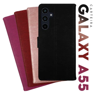 Capa Case Capinha Carteira Flip Cover Couro Sintético PRETA Para Samsung Galaxy A55 A556 Tela 6.6 - Cell in Power25