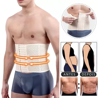 Cinta Modeladora Compressora Abdominal Masculina Homem Super Premium Redutor Elastique 6 Fechos Ajustes Afina Cintura Diminui Medidas Esconde Barriga Pós Cirúrgico Correção Postura