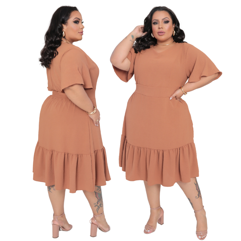 Vestido De Festa Midi Plus Size Preto - Impression Modas