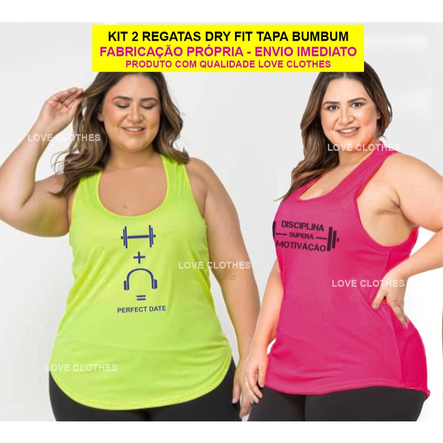 Kit 2 Regatas Tapa Bumbum Plus Size Dry Fit Fitness Academia | Shopee ...