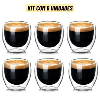 Kit Copo Parede Dupla de Vidro 80 ml para Café Chá Suco Copo Duplo Isolante