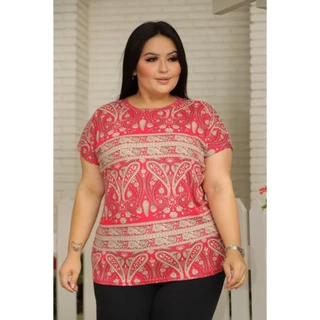 Blusa Social Feminina Plus Size Elegante Crepe Chique Arrumada Basica Boho Verão Cachmere Paisley