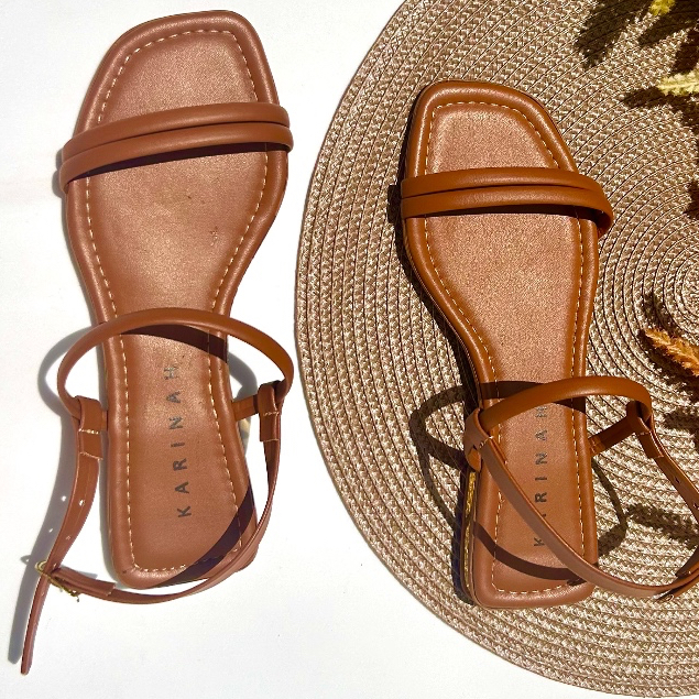 Sandalia Rasteirinha Feminina Rasteira Sem Brilho Com Tiras Confortavel Elegante