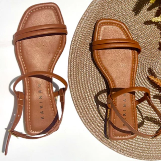 Sandalia Rasteirinha Feminina Rasteira Sem Brilho Com Tiras Confortavel Elegante