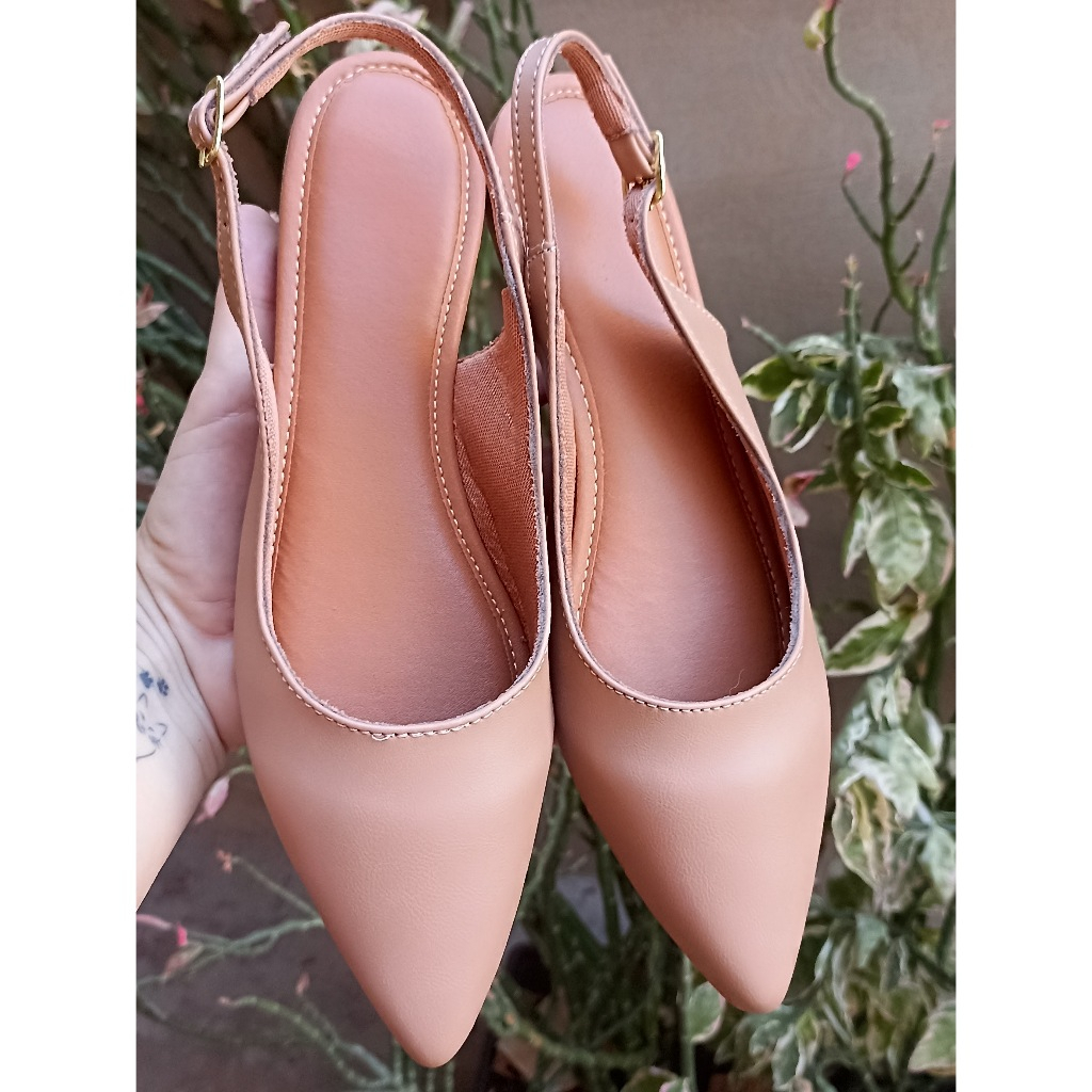 Sapatilha Feminina Confortável Slingback Aberta no calcanhar Sapatilha Nude bico fino Sandália Nude