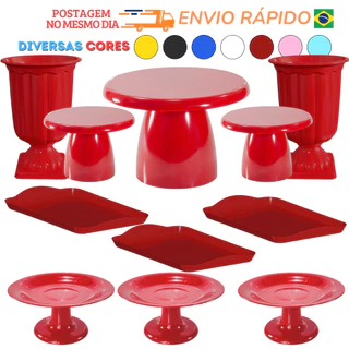 Kit Boleira Festa - 1 Boleira Cake Slim + 2 Vaso Romano + 2 Mini Slim + 3 Bandejas - Kit Pegue Monte