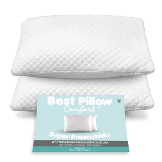 Kit com 02 Travesseiros Regulagem de Altura 70cm x 50cm hotel cama casal com ziper em fibra silicone