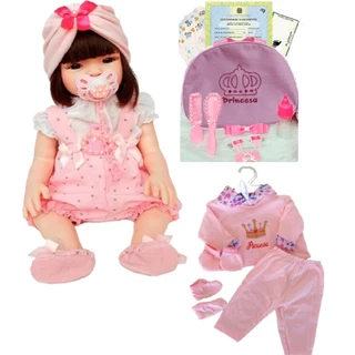 Bebê Reborn Menina 100% Silicone Enxoval Completo - Com Duas Roupinhas