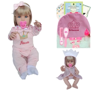 Bebê Reborn Baby Boneca Cabelos Loiros + Enxoval Completo