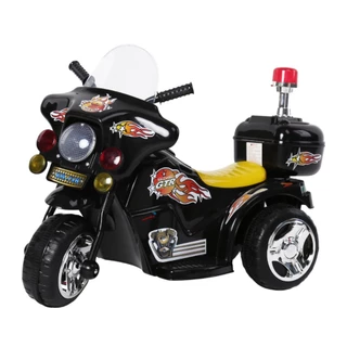 Mini Moto Elétrica Policial Infantil Crianças Luz Sirene Polícia E Baú Vermelho Branco Preto Azul