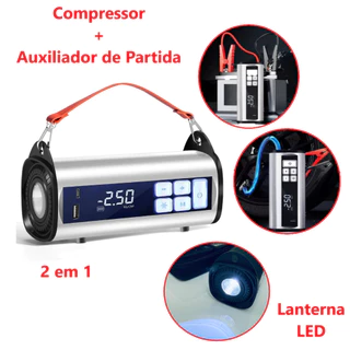 2 Em 1 Auxiliador de Partida + Compressor Ar Painel Digital Portátil Multifuncional 8000mAh 12V Moto Carro Carreto Bola