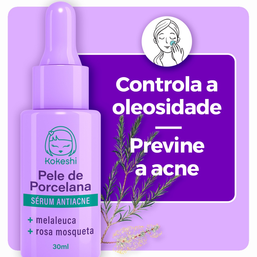 Sérum Facial Antiacne Pele de Porcelana Kokeshi Antisséptica 30ml