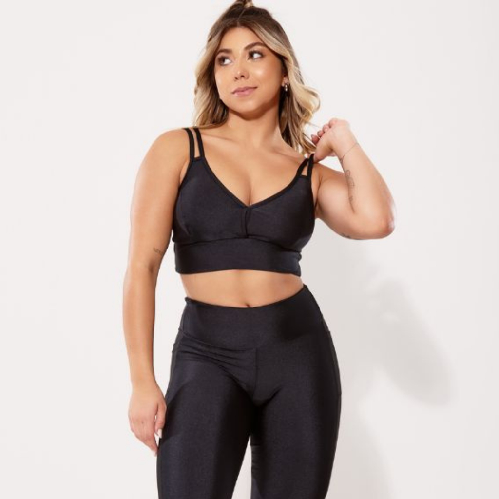 Conjunto Academia Top e Legging Fitness Bolso Feminino Luxo