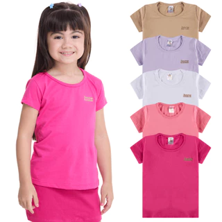 Kit 3 Blusa Manga Curta Infantil Menina 100% Algodão Lisa Basica