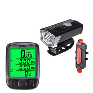 Kit Farol 300 lumens Dianteiro + Sinalizador Traseiro + Velocímetro com Cronômetro para Bike Digital