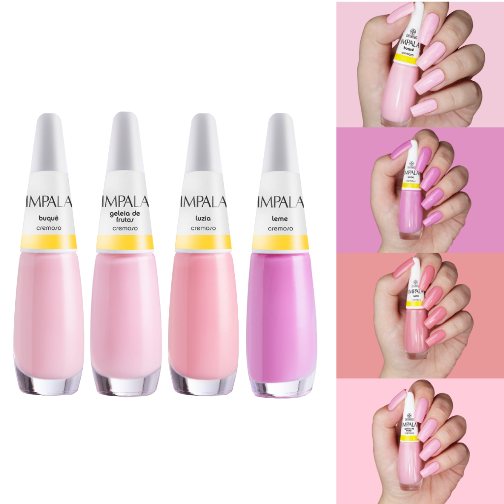 Kit de Esmalte Impala 4 Cores Rosa Pastel 8ml Esmaltes Hipoalergênicos ...