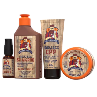 Kit Viagem Barba Forte Ironjack C/ Nécessaire Shampoo Óleo Pomada