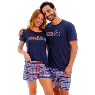 Kit Contendo 2 Pijamas Casal Verão Meia Estação: 1 Feminino e 1 Masculino - Namorados Mozinho Mozão