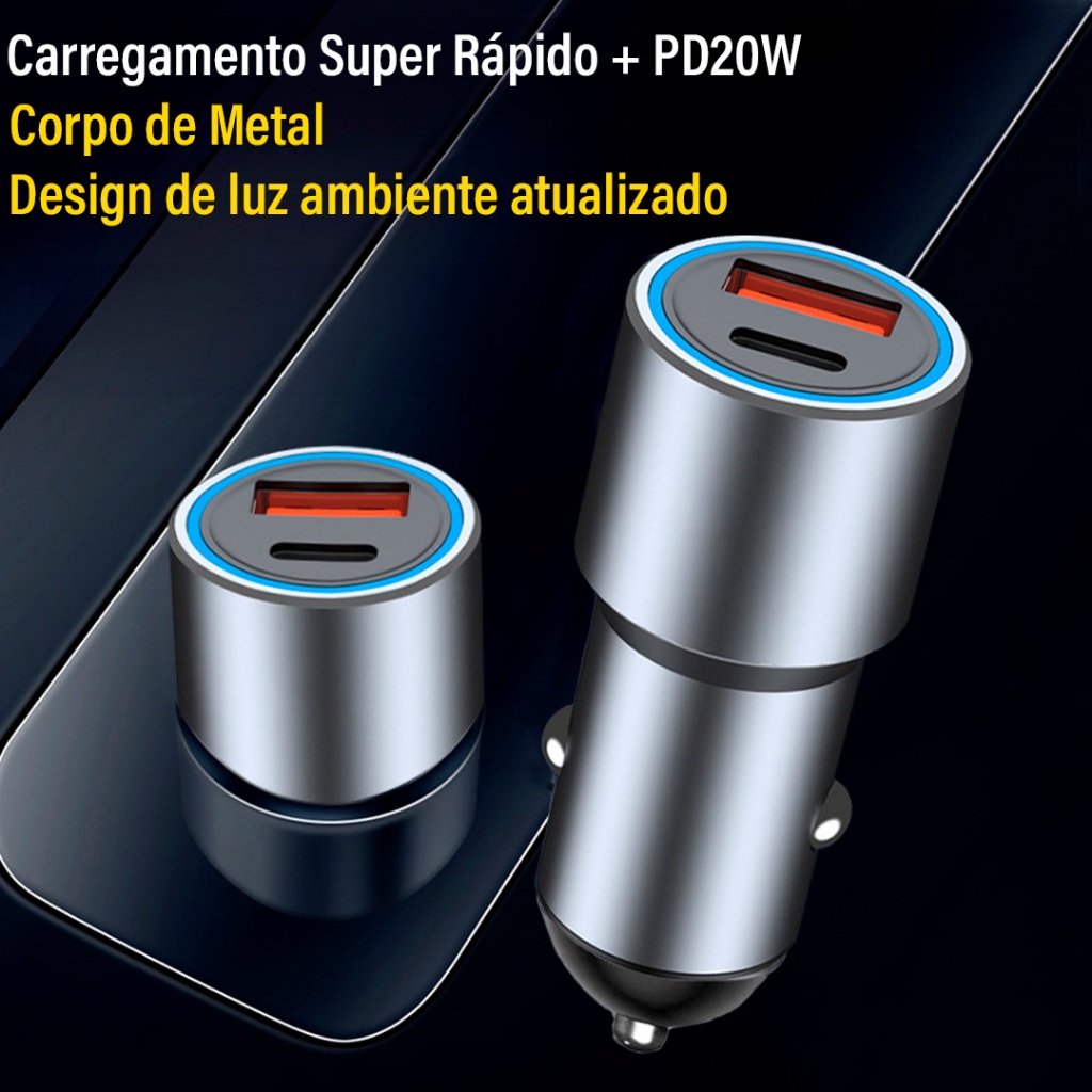 Carregador Veicular turbo TIPO C + USB 45W Turbo Carregamento rápido/Universal H’MASTON Original