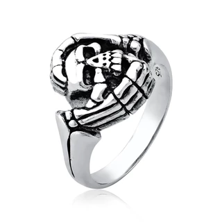 Anel Masculino de Prata 925 Mãos com Caveira Envelhecido em Oferta na Shopee