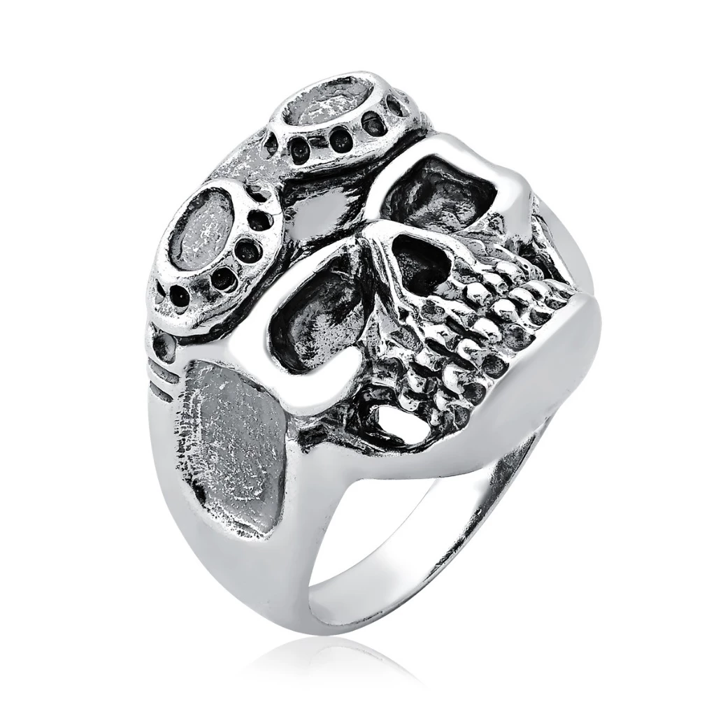 Anel Masculino de Prata 925 Caveira Motoqueiro Envelhecido