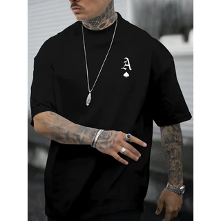 Camiseta Oversized Ás de Espadas Style Camisão Grande Treino Ombro Caído Camisa De Presente P AO G3