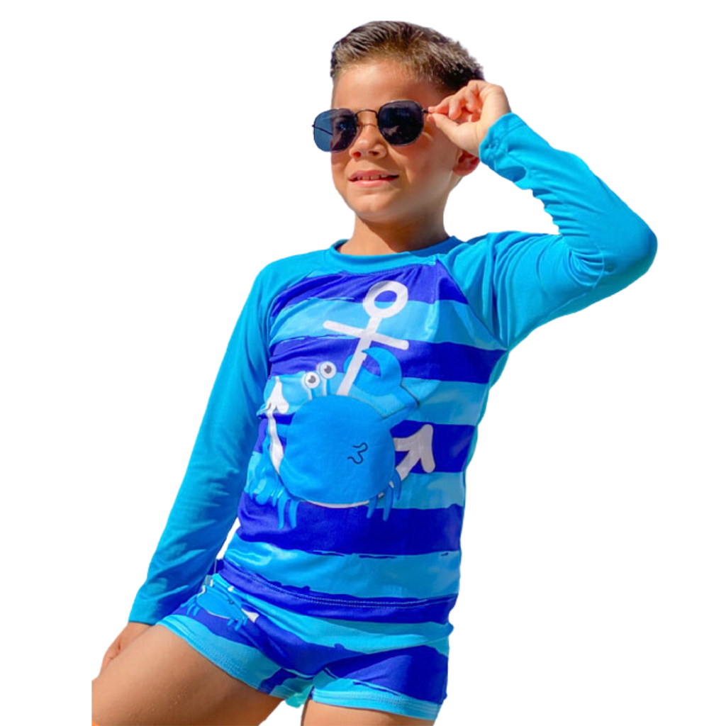 Roupa de Praia Piscina Banho Menino Proteção UV 50+ Infantil Térmica ...