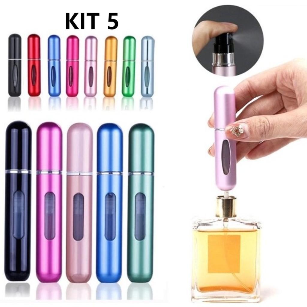 KIT 5 unidades Porta Perfume Recarregavel Portatil Spray 5ml