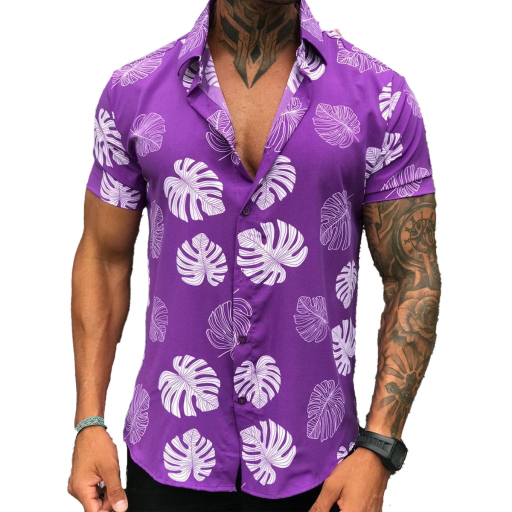 Camisa Social Masculina Manga Curta Florida Verão Slim Fit | Shopee Brasil