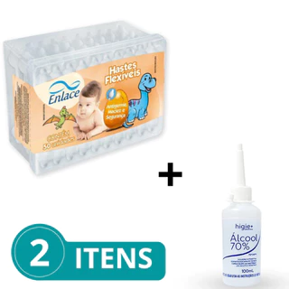Kit Primeiros Cuidados Recém Nascido Hastes Flexíveis RN/Alcool 70%Higie+