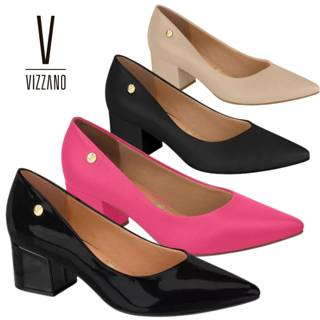 Sapato Scarpin Feminino Vizzano Salto Baixo Quadrado Bloco Grosso Bico ...