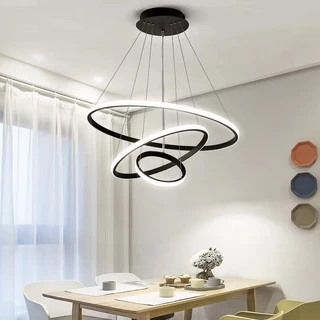Lustre Moderno Pendente 3 Anéis Inverse 60cm Led 3 Em 1 Bivolt