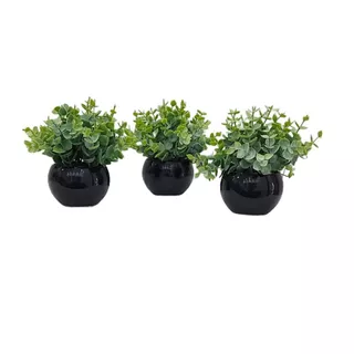 Kit com 3 Arranjos Com Suculentas Cacto Artificiais Enfeites Decorações Home Verdinho Luxo
