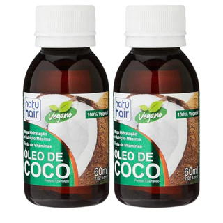 Óleo de Coco Natuhair 60ml x2 un Hidratação Profunda Brilho Maciez Crescimento Umectação Nutrição Redução de Pontas Duplas Proteção Térmica