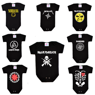 Body Rock - Body para Bebê Banda de Rock - Body Temático Mesversário para Bebê 100% Algodão