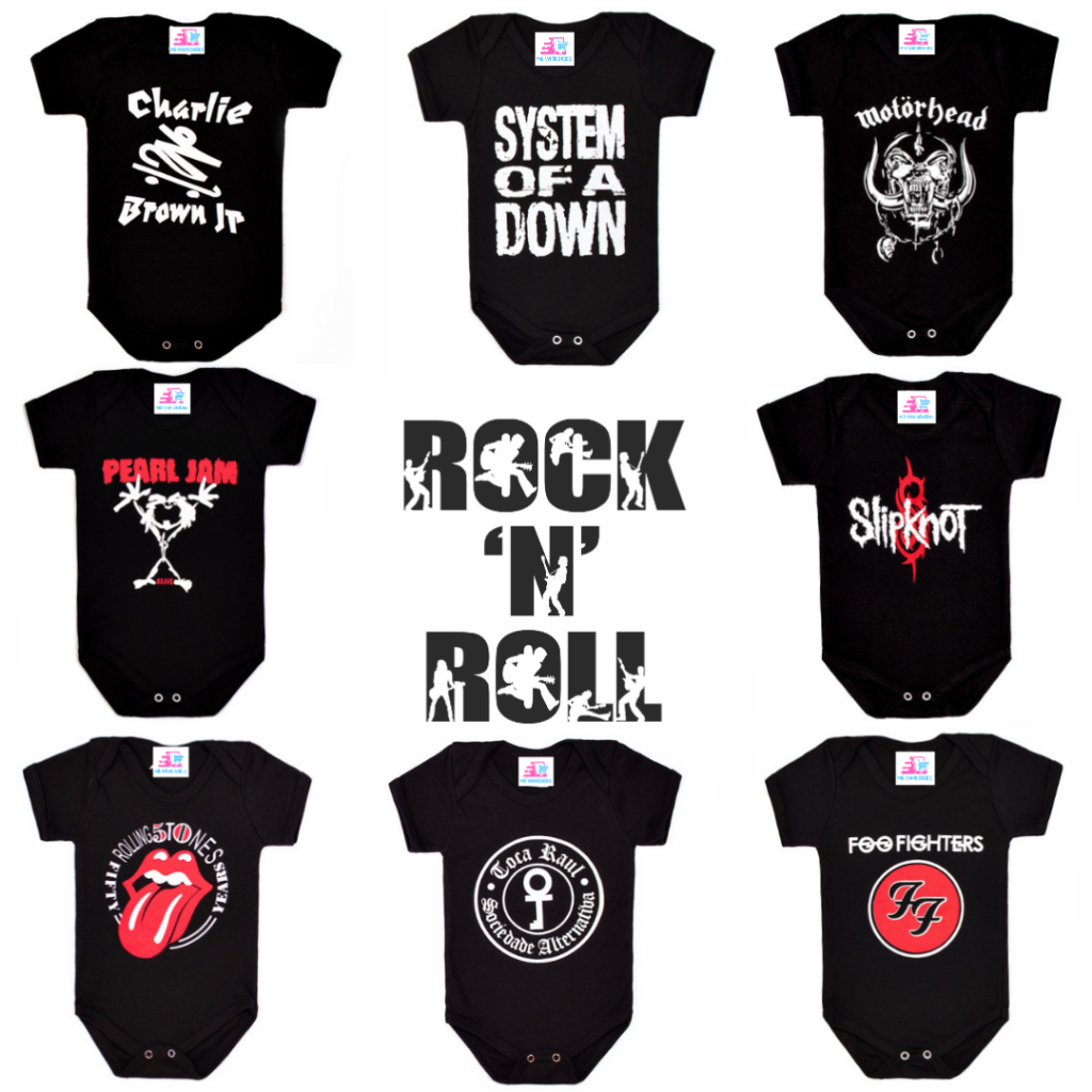 Body Rock - Body para Bebê Banda de Rock - Body Temático Mesversário para Bebê 100% Algodão