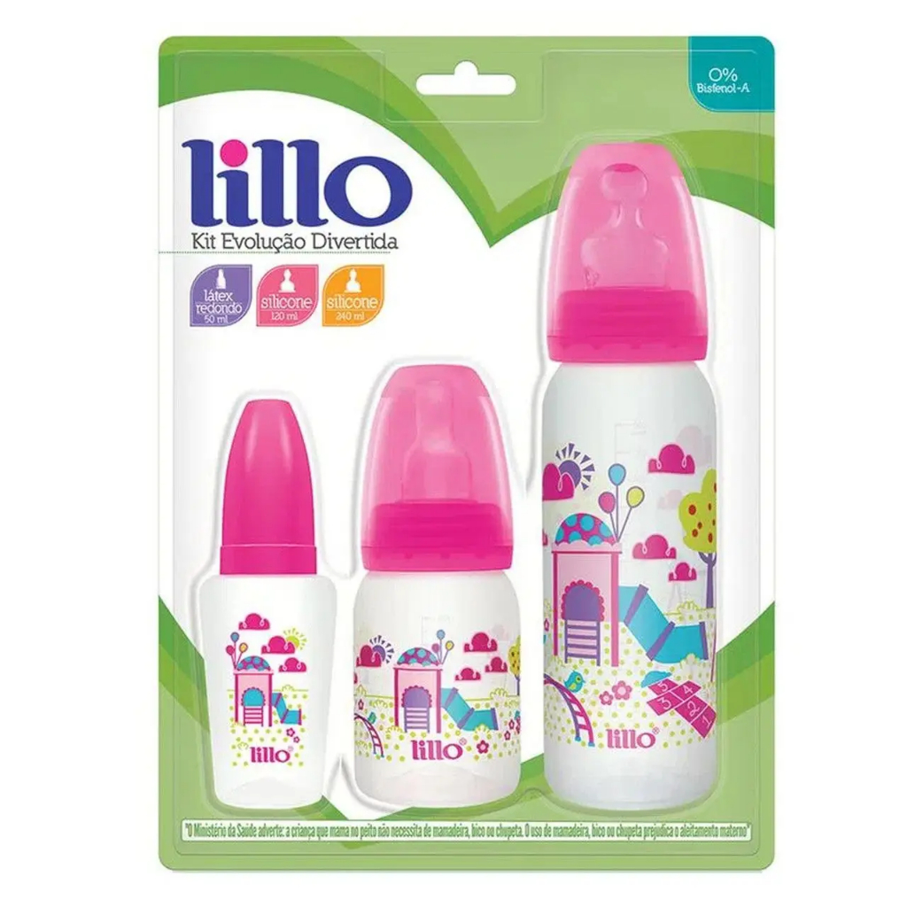 Kit Com 3 Mamadeiras Lillo Evolução Rosa 50/120/240ml | Shopee Brasil