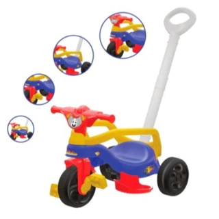 Triciclo Infantil Motoca Velotrol Menino Menina Com Protetor e Empurrador Puxador Removível com Pedal